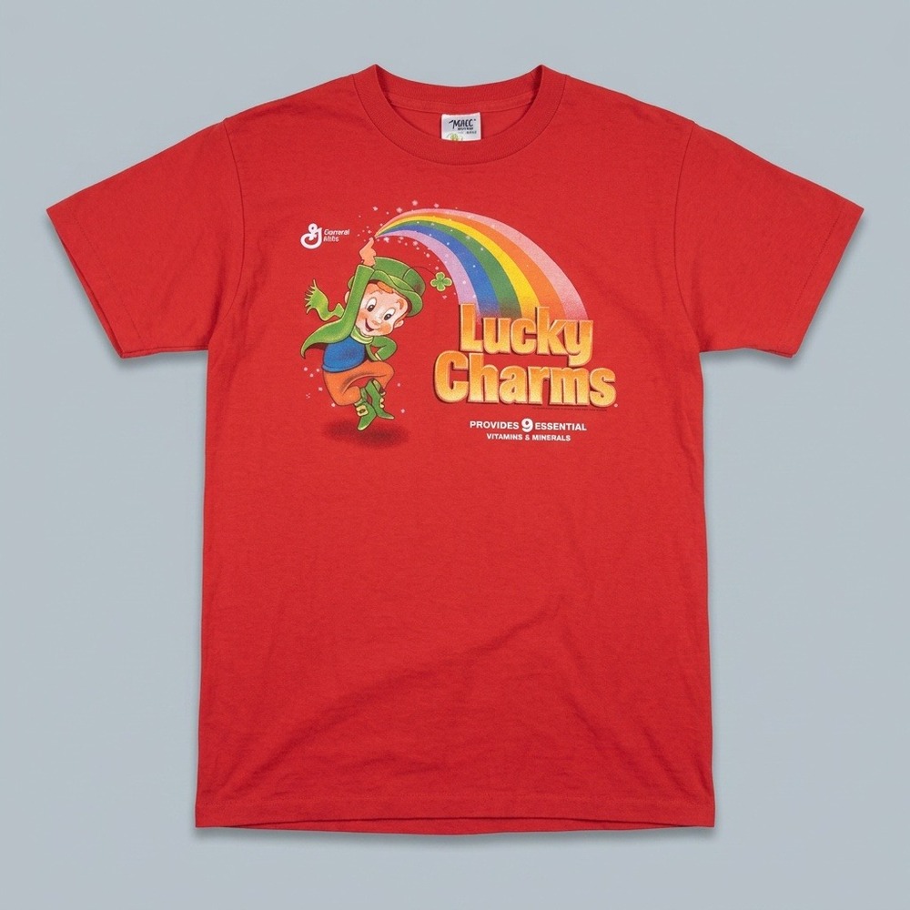 Vintage 90s Lucky Charms Promo T-Shirt Red Large Tennessee River Gold USA Made